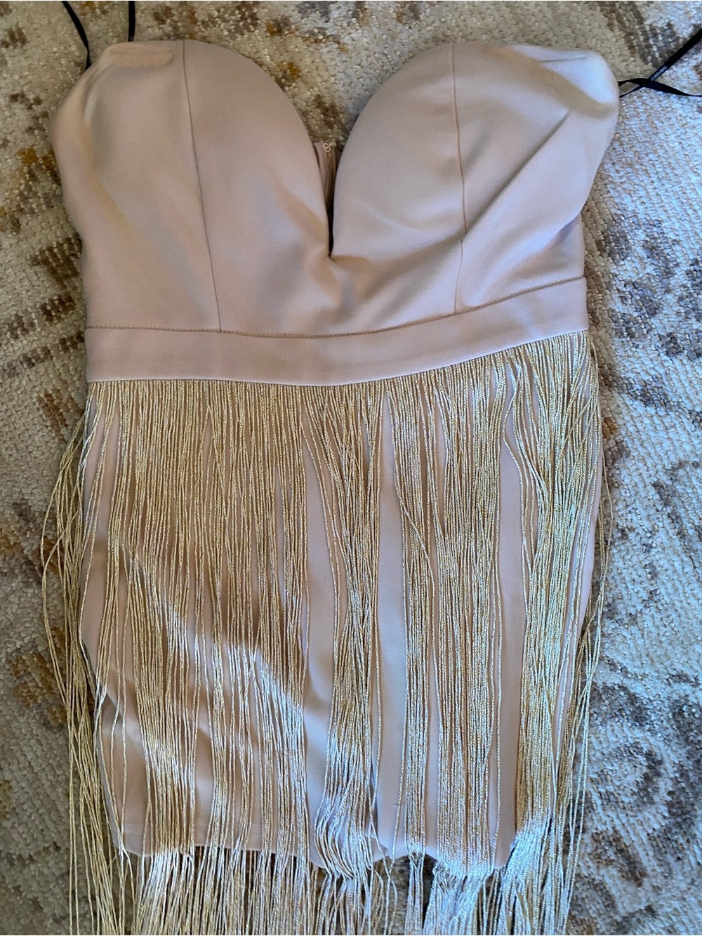 Strapless Fringe Cocktail Dress in Blush small
